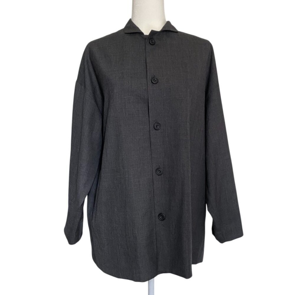 Eskandar Size 1 Grey Boxy Jacket / Tunic Top Wool Cashmere with Cotton Lining